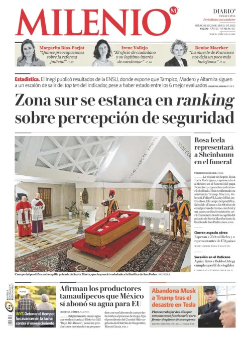 Portada de Milenio Tamaulipas del miércoles, 23 de abril de 2025