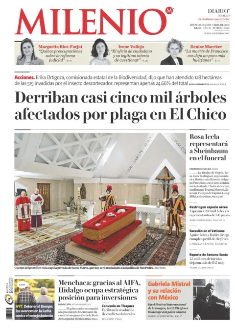 Portada de Milenio Hidalgo del miércoles, 23 de abril de 2025
