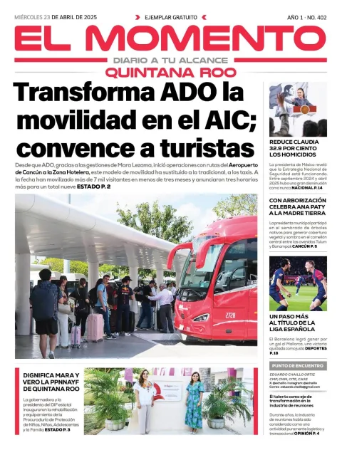 Portada de El Momento Quintana Roo del miércoles, 23 de abril de 2025