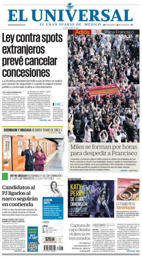 Portada de El Universal