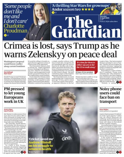 Portada de The Guardian (reino Unido) del jueves, 24 de abril de 2025