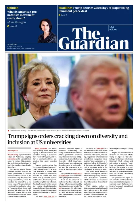 Portada de The Guardian (usa) del jueves, 24 de abril de 2025
