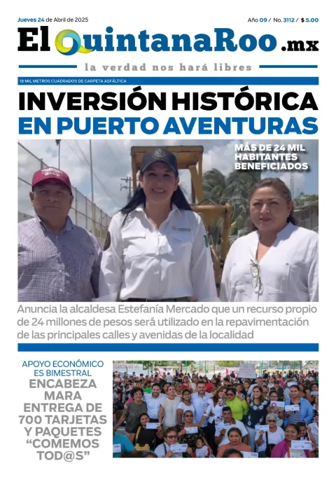 Portada de El Quintana Roo (portada) del jueves, 24 de abril de 2025