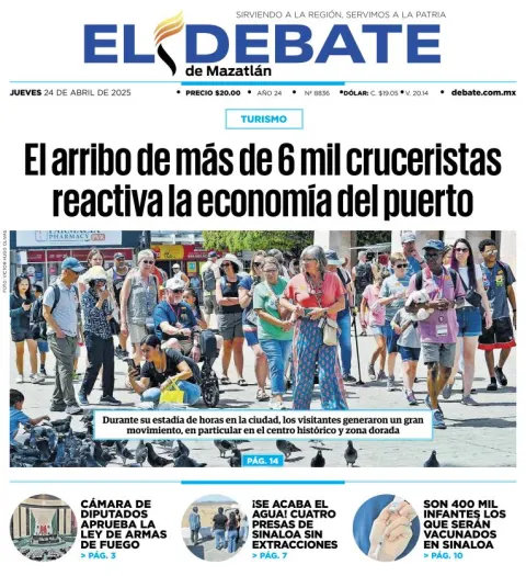 Portada de El Debate de Mazatlan del jueves, 24 de abril de 2025