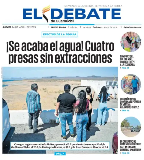 Portada de El Debate de Guamuchil del jueves, 24 de abril de 2025