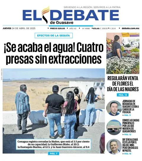 Portada de El Debate de Guasave del jueves, 24 de abril de 2025