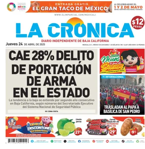 Portada de La Cronica del jueves, 24 de abril de 2025