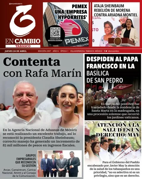 Portada de En Cambio - Tabasco (portada) del jueves, 24 de abril de 2025
