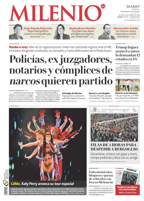 Portada de Milenio del jueves, 24 de abril de 2025