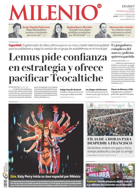 Portada de Milenio Jalisco del jueves, 24 de abril de 2025