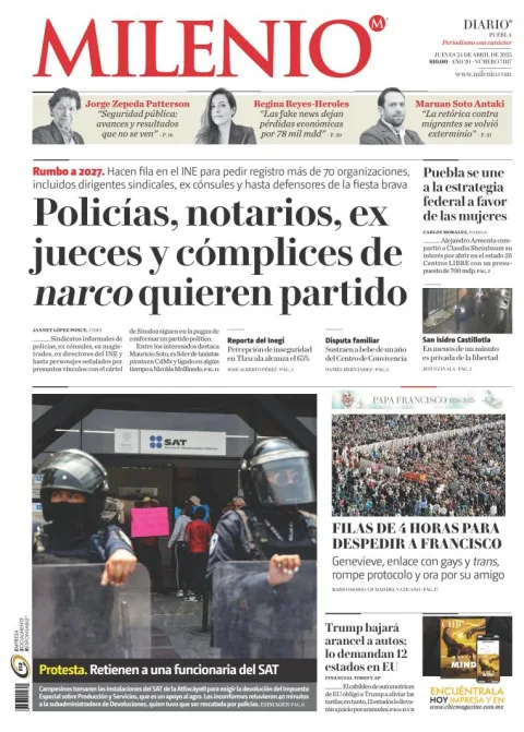 Portada de Milenio Puebla del jueves, 24 de abril de 2025