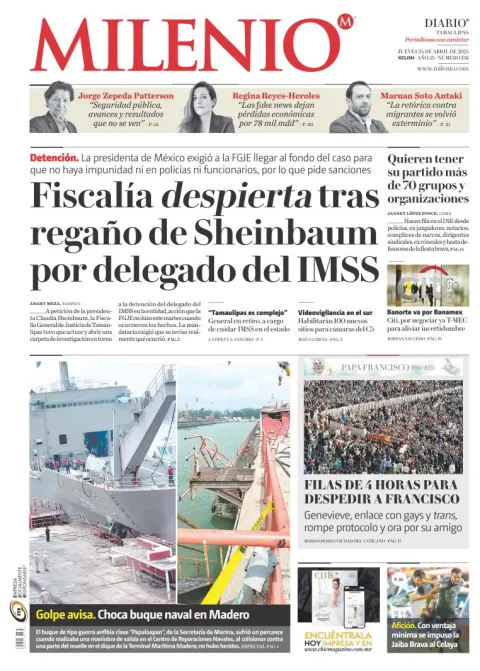 Portada de Milenio Tamaulipas del jueves, 24 de abril de 2025