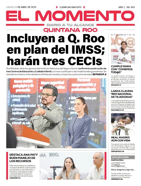 Portada de El Momento Quintana Roo del jueves, 24 de abril de 2025
