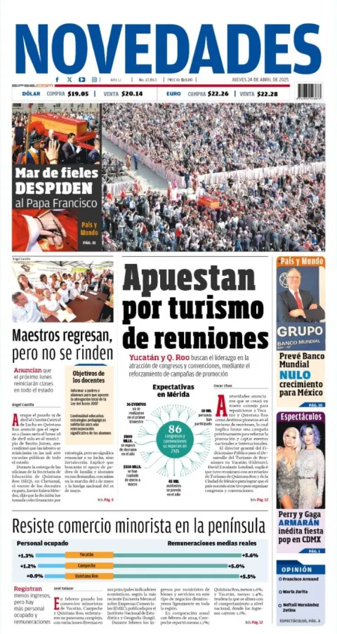 Portada de Novedades Quintana Roo del jueves, 24 de abril de 2025