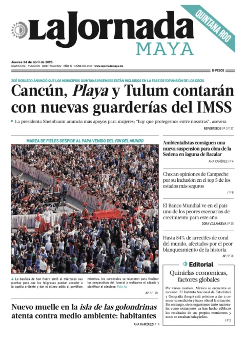 Portada de La Jornada Maya Quintana Roo del jueves, 24 de abril de 2025