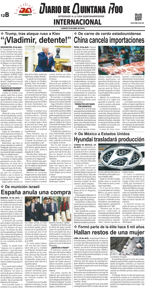 Portada de Diario de Quintana Roo (contra Portada)