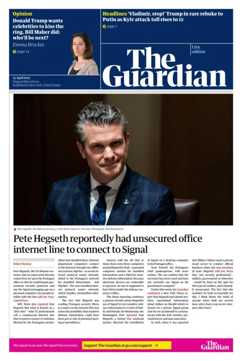Portada de The Guardian (usa)