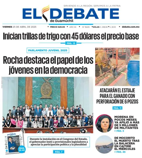 Portada de El Debate de Guamuchil del viernes, 25 de abril de 2025