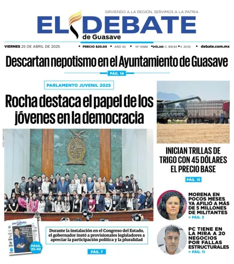 Portada de El Debate de Guasave del viernes, 25 de abril de 2025