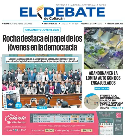 Portada de El Debate de Culiacan del viernes, 25 de abril de 2025