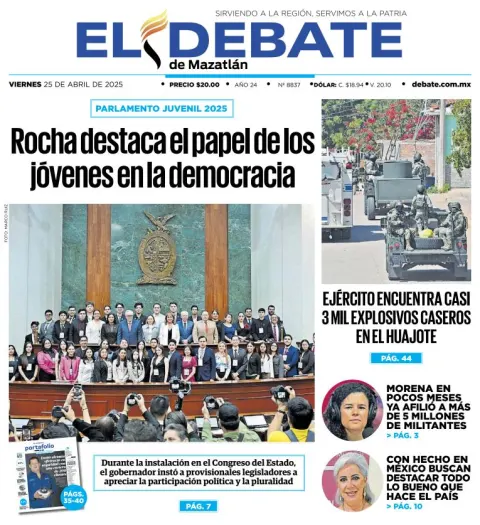 Portada de El Debate de Mazatlan del viernes, 25 de abril de 2025