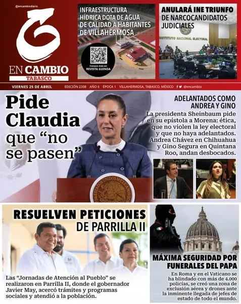 Portada de En Cambio - Tabasco (portada) del viernes, 25 de abril de 2025