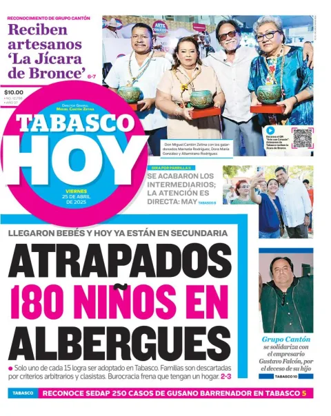 Portada de Tabasco Hoy del viernes, 25 de abril de 2025