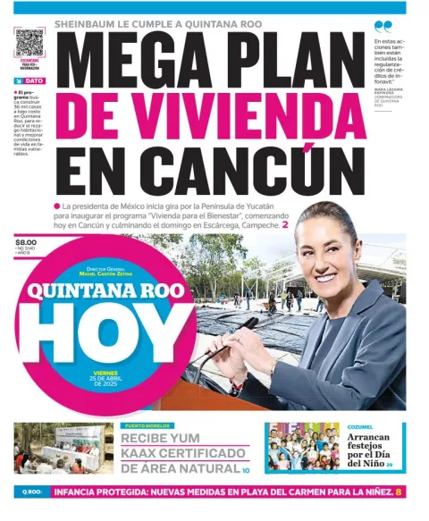 Portada de Quintana Roo Hoy del viernes, 25 de abril de 2025