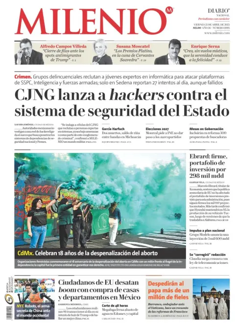 Portada de Milenio del viernes, 25 de abril de 2025