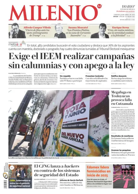 Portada de Milenio Edo de Mexico del viernes, 25 de abril de 2025