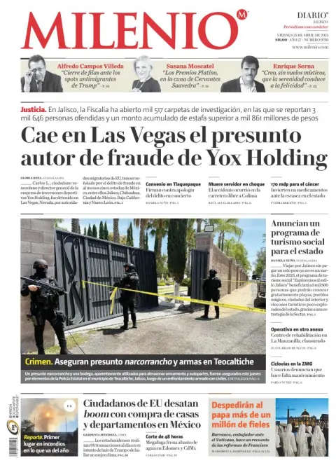 Portada de Milenio Jalisco del viernes, 25 de abril de 2025