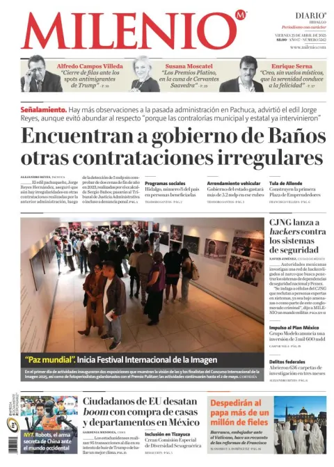 Portada de Milenio Hidalgo del viernes, 25 de abril de 2025