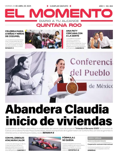 Portada de El Momento Quintana Roo del viernes, 25 de abril de 2025