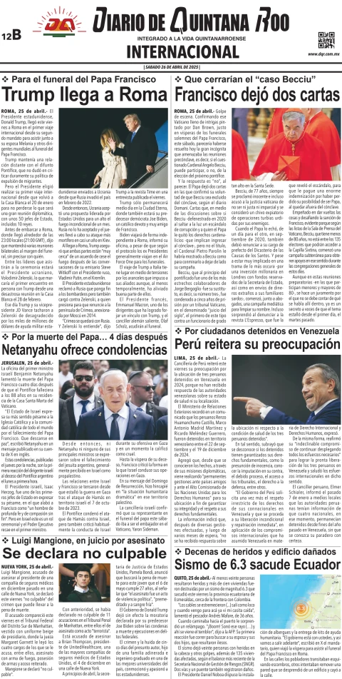 Portada de Diario de Quintana Roo (contra Portada)