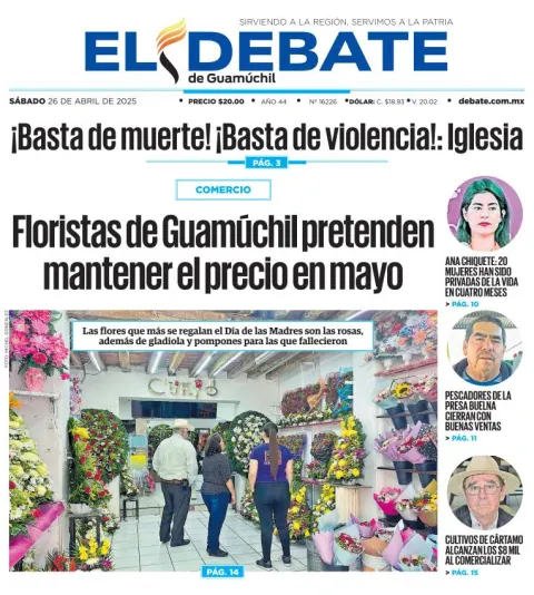 Portada de El Debate de Guamuchil del sábado, 26 de abril de 2025