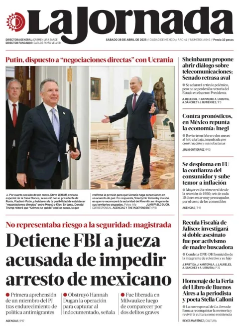 Portada de La Jornada del sábado, 26 de abril de 2025