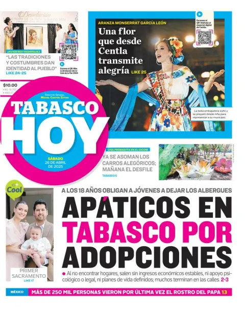 Portada de Tabasco Hoy del sábado, 26 de abril de 2025