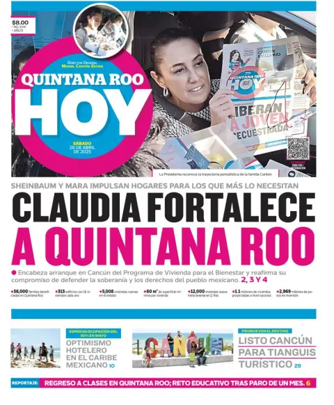 Portada de Quintana Roo Hoy del sábado, 26 de abril de 2025