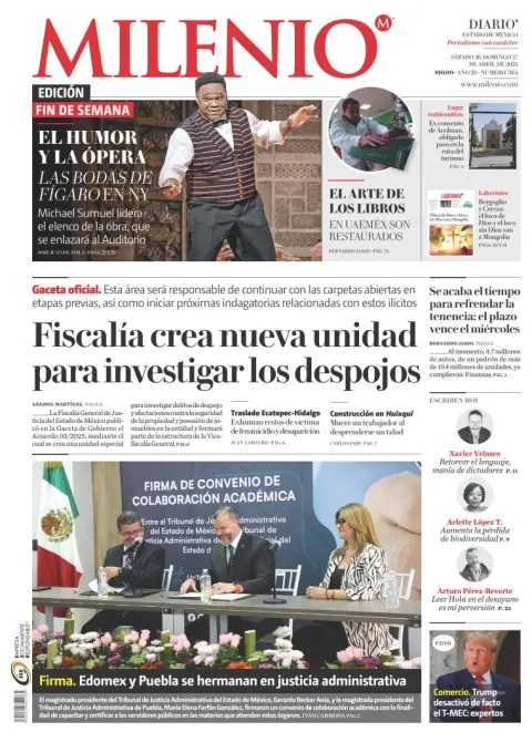 Portada de Milenio Edo de Mexico del sábado, 26 de abril de 2025