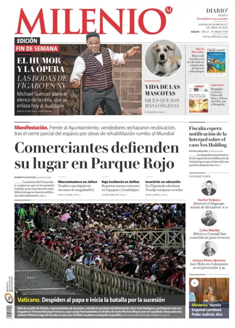 Portada de Milenio Jalisco del sábado, 26 de abril de 2025