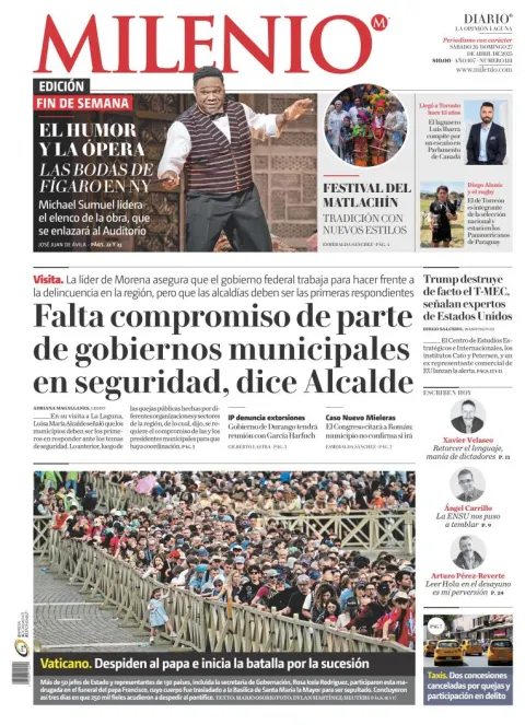 Portada de Milenio Laguna del sábado, 26 de abril de 2025