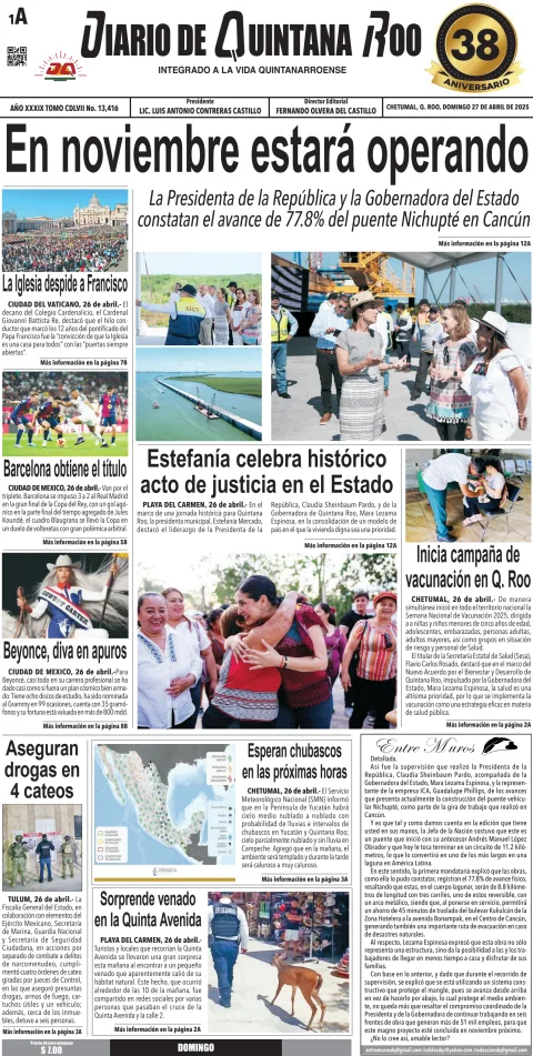 Portada de Diario de Quintana Roo (portada)