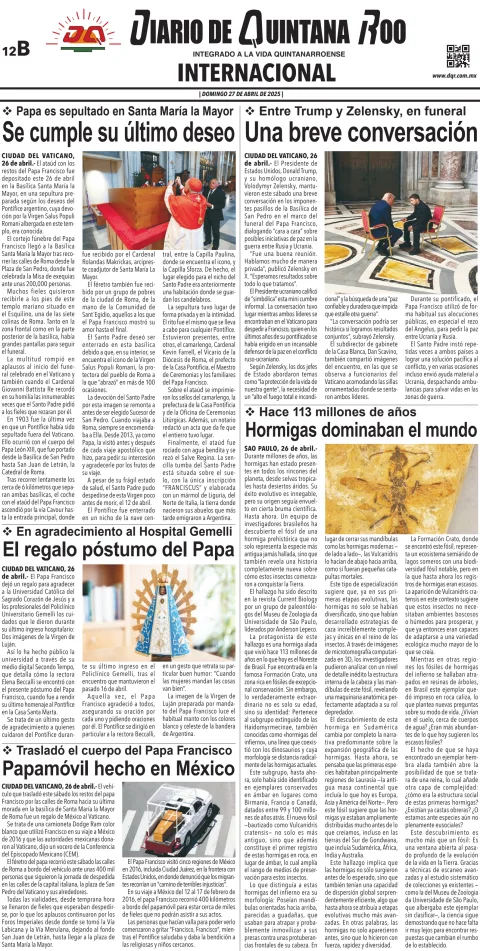 Portada de Diario de Quintana Roo (contra Portada)