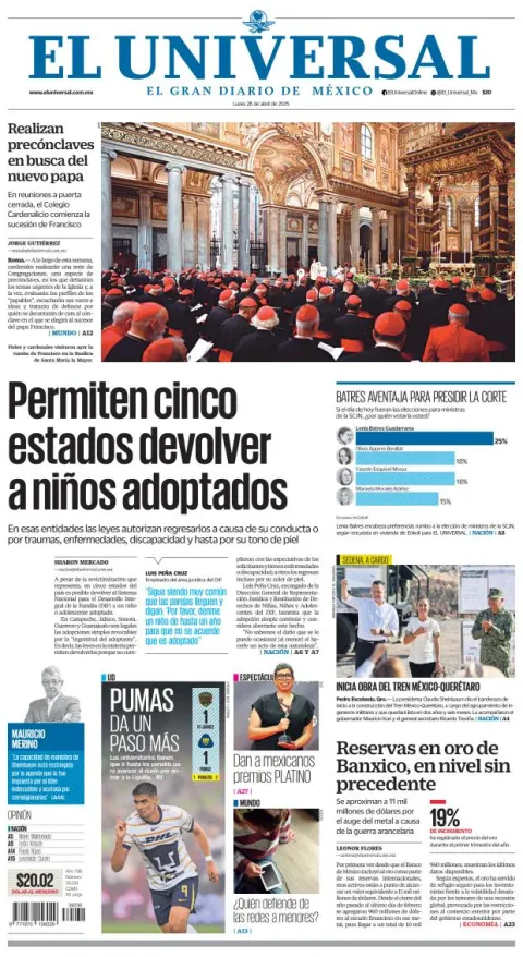Portada de El Universal