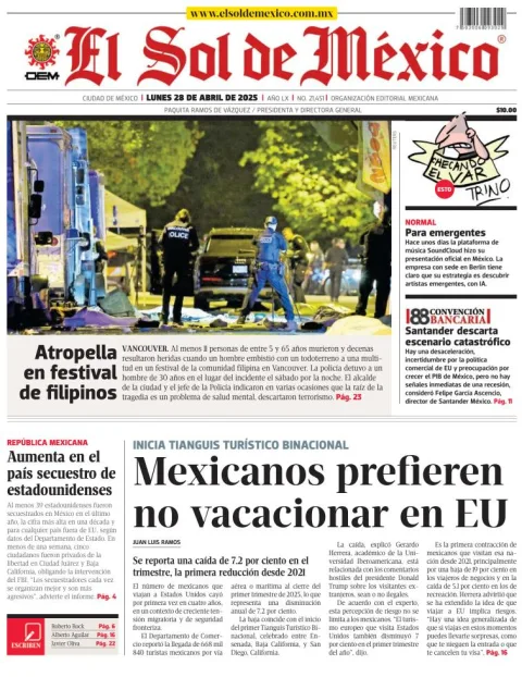 Portada de El Sol de Mexico