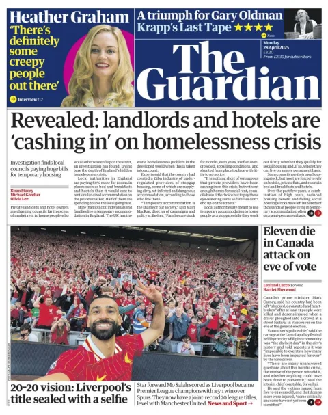 Portada de The Guardian (reino Unido)