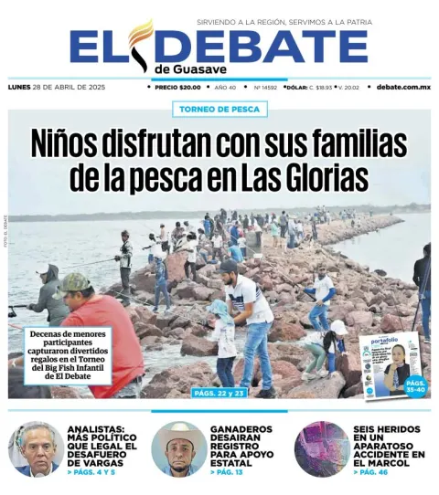 Portada de El Debate de Guasave del lunes, 28 de abril de 2025
