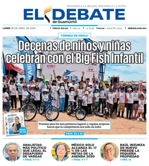 Portada de El Debate de Guamuchil del lunes, 28 de abril de 2025