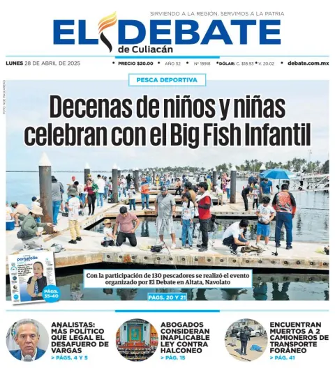 Portada de El Debate de Culiacan del lunes, 28 de abril de 2025