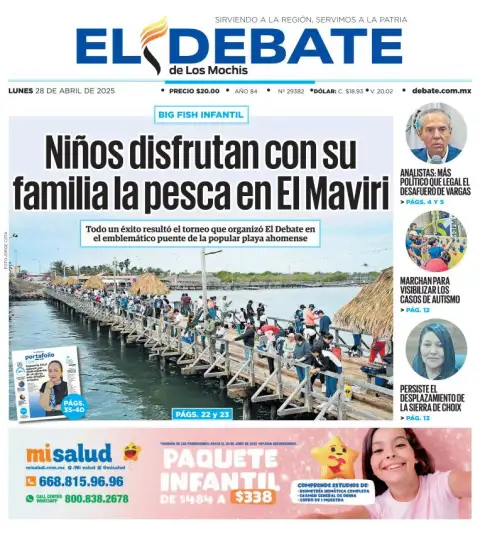 Portada de El Debate de los Mochis del lunes, 28 de abril de 2025